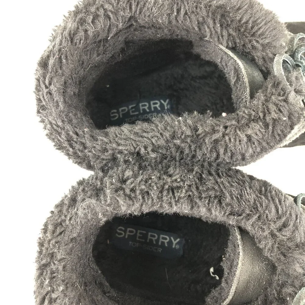 Sperry Women's Size 9M Top Sider Elayna Black Leather Faux Fur Duck Boot Booties